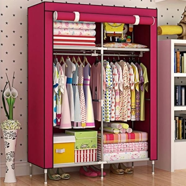 2 Door Fancy & Portable Foldable Closet Wardrobe Storage Organizer With Shelves Foe Multi Purpose 105x45x175cm (random Color) - My Store