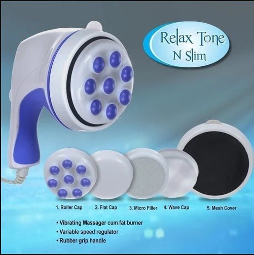 4 In 1 Relax & Spin Tone Vibration Electric Massager | Electronic Relax & Spin Body Massager With Different Heads ( Random Color ) - My Store