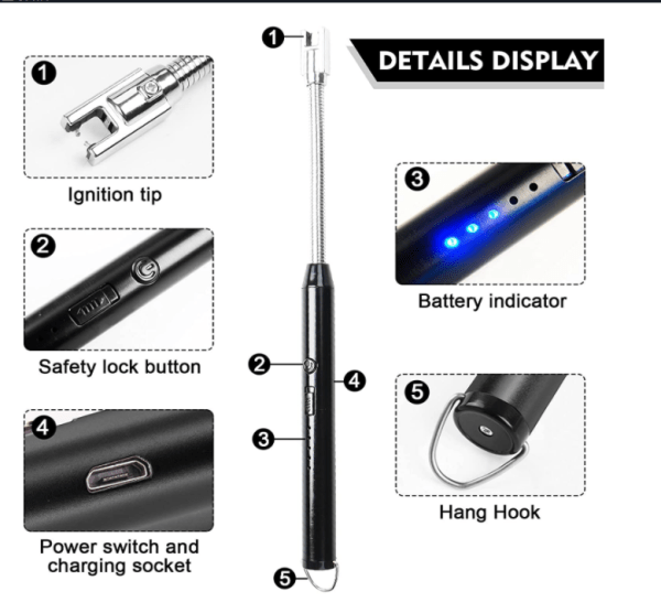 Arc Lighter With Usb Charging | Flameless Windproof | Led Battery Display | Safety Switch | Rotate 360 Degrees ( Random Color ) - My Store