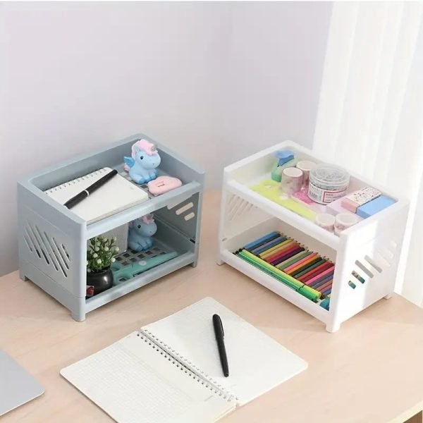 Desktop Double - layer Plastic Storage Holder Rack Cosmetic Box Kitchen Bathroom Desk Shelf Organizer Office Supplies Stationery (random Color) - My Store