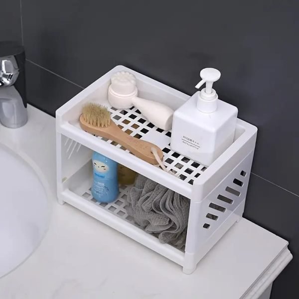 Desktop Double - layer Plastic Storage Holder Rack Cosmetic Box Kitchen Bathroom Desk Shelf Organizer Office Supplies Stationery (random Color) - My Store