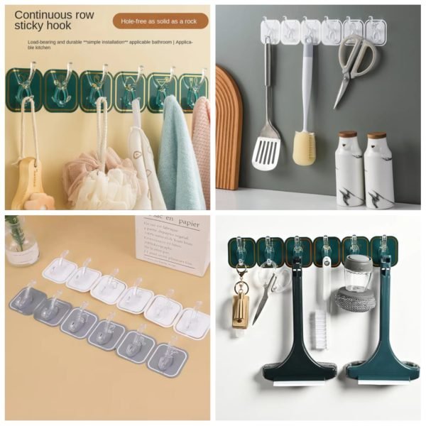 Six Rows Of Sticky Hook Storage Holder Multipurpose (random Color) - My Store