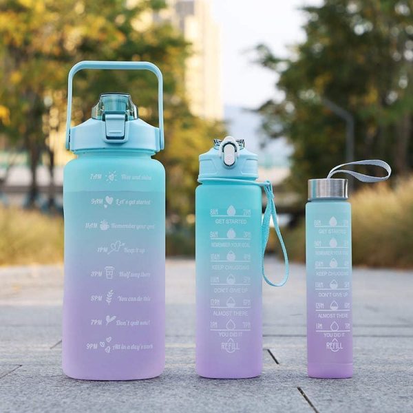 Sports Water Bottles 3 Pcs Set With Motivational Time Marker & Leak Proof Flip Top Lid (random Color) - My Store