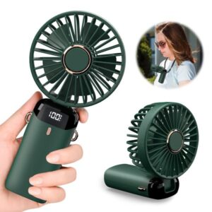 5000mAh Portable Rechargeable Mini Fan with Digital Display – Foldable Handheld, Desktop & Neck Fan with 100 Speed Levels